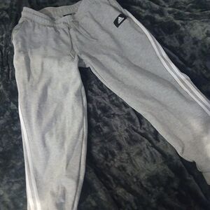 adidas Gray Track Pants with White Stripes